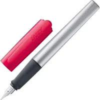 Lamy nexx crimson vulpen - vulpen met anti-slip grip & gepolijste linkshandige stalen penpunt (LH) in lijndikte M - driehoekige aluminium houder - incl. inktpatroon T 10 blauw