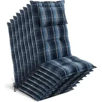 Beautissu Tuinkussen Hoge Rug Zitkussen 120x50cm HighLux HL – Set van 8 Stoelkussens voor Tuinstoelen 7cm dik Blauw-Wit Geruit – Made in EU