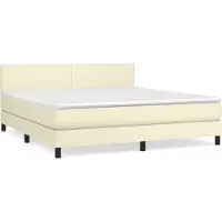 vidaXL Boxspring met matras kunstleer crèmekleurig 160x200 cm