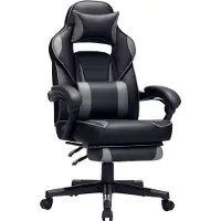 Bobbel Home Gaming chair, bureaustoel met voetsteun, bureaustoel met hoofdsteun en lendenkussen, in hoogte verstelbaar, ergonomisch, 90-135° kantelhoek, tot 150 kg draagvermogen, zwart-grijs OBG073B03