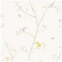 Casadeco My Little World stof birdie paars grijs lime