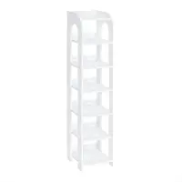 Happiq Schoenenrek – Voor Hal & Kast – Verticale Schoenenkast met 7 Niveaus, Smal Schoenenrek voor Kleine Ruimtes met Haken – Wit