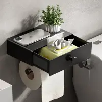 Unyqoos Innovatieve Toiletpapierhouder met Lade en Plank voor Badkamergebruik, Zonder Boren, Mat Zwart Ontwerp