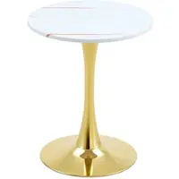 STILVORA Bijzettafel Rond 60 Cm - Stabiele Eenpoot Met Brede Voet - Voor Woonkamer En Leeshoek - MDF En Metaal - Wit Goud