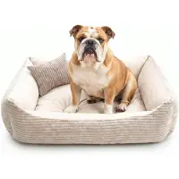 4L Textil Molly knuffelig corduroy hondenbed met wasbare overtrek, hondenmand, middelgrote honden, hondenkussen, hondensofa, 80 x 60 cm, beige