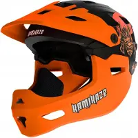 Kamikaze Kinbescherming Ronin Helmet Orange L, 2-in-1 met afneembare kinband, geschikt voor elektrische scooters, mountainbikes en offroad gebruik