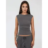 Busem Geribbelde Mouwloze Blouse met Ronde Hals