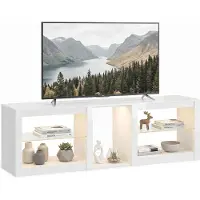 HOMCOM TV Stand-Spanplatte, Glas-Hochglanzweiß