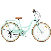 Sun baby FLOWER BIKE RETRO Stadsfiets dames 26", fiets voor vrouwen, damen, meisjes, fiets 26 inch - 7 versnellingen, V-brakes, stalen frame, bagagedrager, spatborden - Mint