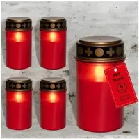 Novaliv graflamp LED met batterij en timer 6/18 5 stuks rode duurzame graflampen LED-kaarsen buiten LED-grafkaars met batterij begraafplaatskaars gedenkkaars eeuwig licht LED-graflamp