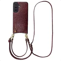 Selencia Nova Croco Telefoonhoes met Koord en Pashouder voor de Samsung Galaxy A57 (5G) - Burgundy
