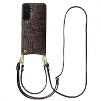 Selencia Nova Croco Telefoonhoes met Koord en Pashouder voor de Samsung Galaxy A37 (5G) - Choco Brown