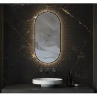 Schaere Ovale gun metal badkamerspiegel met indirecte verlichting, verwarming, touch sensor, kleurenwissel en gun metal frame 40×90 cm