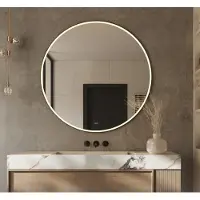 Schaere - Ronde Badkamerspiegel - LED Verlichting - Spiegel Verwarming - Touch Sensor - Dimfunctie - Mat Zwart Frame - 120x120 cm
