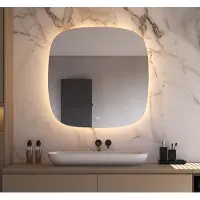 Schaere Deens ovale badkamerspiegel met indirecte verlichting, verwarming, instelbare lichtkleur en dimfunctie 100x100 cm