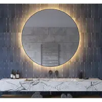 Schaere Ronde badkamerspiegel met indirecte verlichting, verwarming, instelbare lichtkleur, dimfunctie en mat zwart frame 120x120 cm