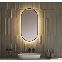 Schaere Ovale badkamerspiegel met indirecte verlichting, verwarming, touch sensor, kleurenwissel en mat zwart frame 40×80 cm
