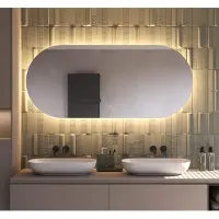 Schaere Ovale badkamerspiegel met indirecte verlichting, verwarming, instelbare lichtkleur en dimfunctie 160×70 cm