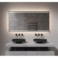 Schaere Badkamerspiegel met directe en indirecte verlichting, verwarming, instelbare lichtkleur, dimfunctie en mat zwart frame 140x70 cm