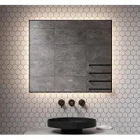 Schaere Badkamerspiegel met indirecte verlichting, verwarming, instelbare lichtkleur, dimfunctie en mat zwart frame 80x70 cm