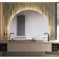 Schaere Organische half ronde badkamerspiegel met indirecte verlichting, verwarming, instelbare lichtkleur en dimfunctie 160x118 cm