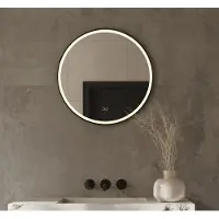 Schaere - Ronde Badkamerspiegel - LED Verlichting - Spiegel Verwarming - Touch Sensor - Dimfunctie - Mat Zwart Frame - 60x60 cm