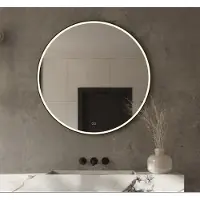 Schaere - Ronde Badkamerspiegel - LED Verlichting - Spiegel Verwarming - Touch Sensor - Dimfunctie - Mat Zwart Frame - 100x100 cm