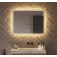 Schaere Badkamerspiegel met directe en indirecte verlichting, verwarming, instelbare lichtkleur en dimfunctie 90×70 cm