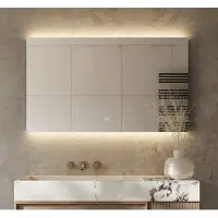 Schaere Badkamerspiegel met indirecte verlichting, 2 stopcontacten, verwarming, instelbare lichtkleur en dimfunctie 120x70 cm