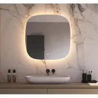 Schaere Deens ovale badkamerspiegel met indirecte verlichting, verwarming, instelbare lichtkleur en dimfunctie 80x80 cm