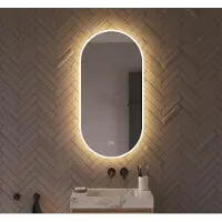 Schaere Ovale badkamerspiegel met directe en indirecte verlichting, verwarming, instelbare lichtkleur en dimfunctie 50×100 cm