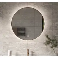Schaere Ronde badkamerspiegel met indirecte verlichting, verwarming, touch sensor, dimfunctie en koperen frame 80x80 cm