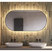 Schaere Ovale badkamerspiegel met indirecte verlichting, verwarming, touch sensor, kleurenwissel en mat zwart frame 140×70 cm