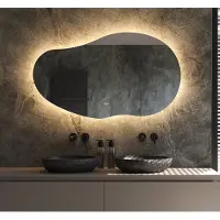 Schaere Organische badkamerspiegel met indirecte verlichting, verwarming, instelbare lichtkleur en dimfunctie 120×70 cm