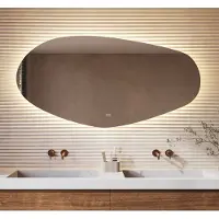 Schaere Organische badkamerspiegel met indirecte verlichting, verwarming, instelbare lichtkleur en dimfunctie 160x80 cm