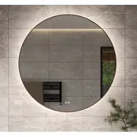 Schaere Ronde badkamerspiegel met indirecte verlichting, verwarming, touch sensor, dimfunctie en koperen frame 120x120 cm