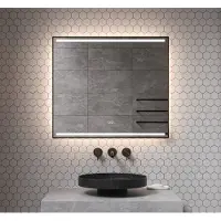Schaere Badkamerspiegel met directe en indirecte verlichting, verwarming, instelbare lichtkleur, dimfunctie en mat zwart frame 80x70 cm