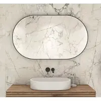Schaere Ovale badkamerspiegel met verlichting, verwarming, instelbare lichtkleur, dimfunctie en mat zwart frame 120×70 cm