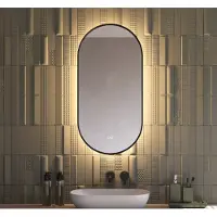 Schaere Ovale badkamerspiegel met indirecte verlichting, verwarming, touch sensor, kleurenwissel en mat zwart frame 45×90 cm
