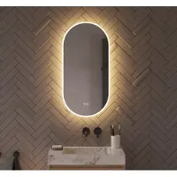 Schaere Ovale badkamerspiegel met directe en indirecte verlichting, verwarming, instelbare lichtkleur en dimfunctie 40×80 cm