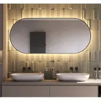 Schaere Ovale badkamerspiegel met indirecte verlichting, verwarming, touch sensor, kleurenwissel en mat zwart frame 160×70 cm