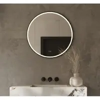 Schaere Ronde badkamerspiegel met directe verlichting, verwarming, instelbare lichtkleur, dimfunctie en mat zwart frame 70×70