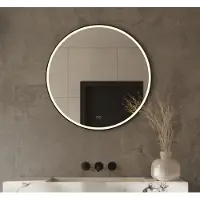 Schaere - Ronde Badkamerspiegel - LED Verlichting - Spiegel Verwarming - Touch Sensor - Dimfunctie - Mat Zwart Frame - 80x80 cm