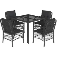 vidaXL 5-delige Tuinset met kussens poly rattan zwart