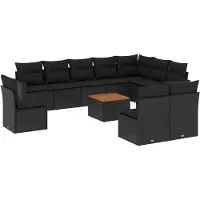 vidaXL 11-delige Loungeset met kussens poly rattan zwart