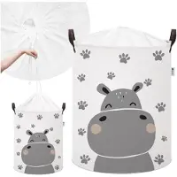 Siso Nijlpaard Speelgoedopbergmand - Katoenen Opbergbox met Trekkoord - Kinderwasmand - 43 Liter - 35x35x45 cm - Opbergmand - Kledingmand -