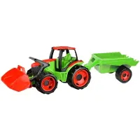 Lena GIGA TRUCKS: Tractor met frontlader en aanhanger, rood/groen
