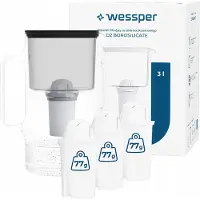 Wessper D2 borosilicaat waterfilterkan 3 liter, zwart – Glazen filterkan met 4 AquaClassic filters
