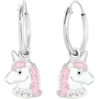 Lucardi Kinder Zilveren kinderoorringen unicorn met emaille - Oorbellen - 925 Zilver - Zilverkleurig