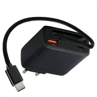 IMoshion GaN Oplader met uittrekbare USB-C kabel 65W - USB-A + USB-C - Zwart
